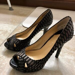 Black Peep-Toe Heels
